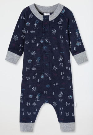 Combinaison bébé manches longues unisexe tissu éponge modal animaux de la forêt bleu foncé - Baby World
