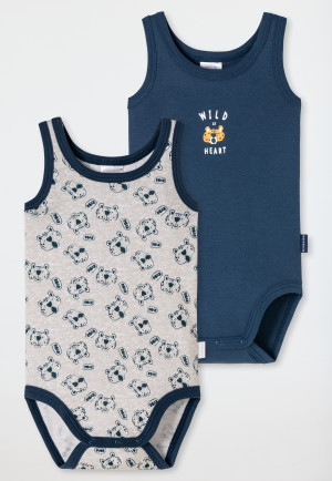 Sleeveless baby onesie 2-pack fine rib organic cotton tiger gray/dark blue - Natural Love