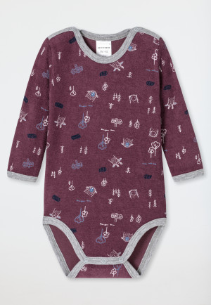Baby onesie long-sleeved unisex terrycloth forest animals mauve - Baby World