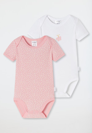 Body per bebè a maniche corte in confezione da 2, con costine sottili in cotone biologico, motivo con fiori e farfalla, rosa/bianco - Natural Love