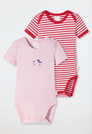 Babybodys kurzarm 2er-Pack Feinripp Organic Cotton Ringel Möwen rot/rosa - Natural Love