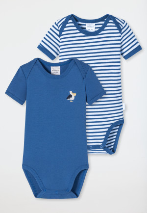 Babybodys kurzarm 2er-Pack Feinripp Organic Cotton Ringel Pelikan dunkelblau/weiß - Natural Love