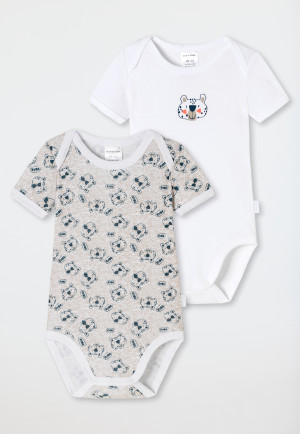 Body per bebè a maniche corte in confezione da 2 realizzati in cotone biologico a costine sottili con tigri, bianco/grigio - Natural Love