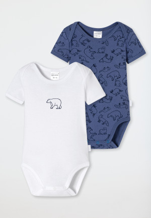 Confezione da 2 body per bebè a maniche corte con coste sottili, realizzato in cotone biologico con animali della foresta, orsi polari, blu/bianco - Natural Love