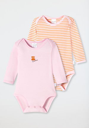 Baby onesies long-sleeved 2-pack fine rib organic cotton striped little bears multicolored - Natural Love