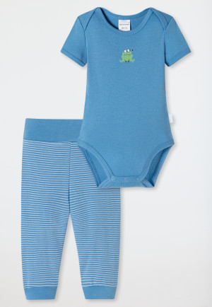 Baby set 2-piece fine rib short sleeve bodysuit pants frog blue - Natural Love