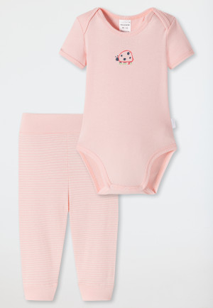 Baby set 2-piece fine rib short sleeve bodysuit pants ladybug pink - Natural Love