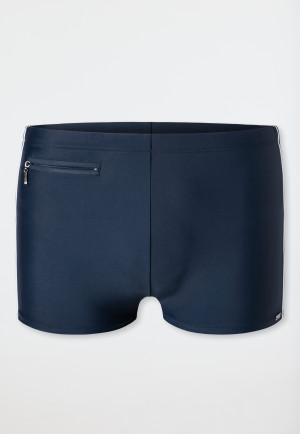 Pantaloncini da bagno retrò in tessuto riciclato a righe sottili e dotati di tasca con zip di colore blu - Nautical Casual