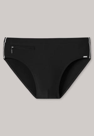 Slip da bagno con tasca zip in maglia riciclata strisce sottili nero - Nautical Casual