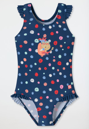 Swimsuit knitwear recycled SPF40+ racerback polka dots cat ruffles multicolor - Cat Zoe