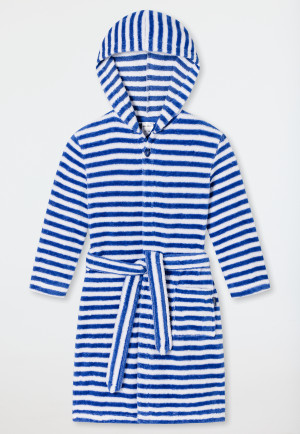 Accappatoio in spugna velour con cappuccio, a righe, blu acqua - Natural Love