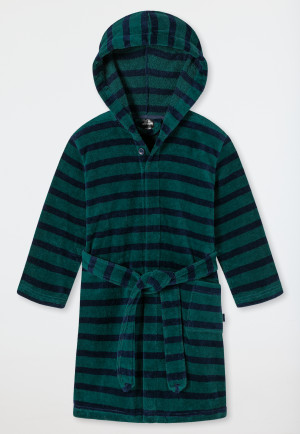 Bathrobe terry velour hood stripes dark green - Rat Henry