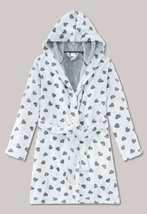 Bathrobe with hood plush hearts light gray - Pyjama Party
