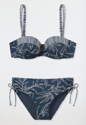 Bikini a fascia con ferretto coppe morbide spalline variabili slip midi lati regolabili fantasia blu - Ocean Swim