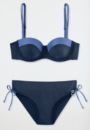 Bandeau underwire bikini soft cups variable straps midi briefs adjustable sides midnight blue - Ocean Swim