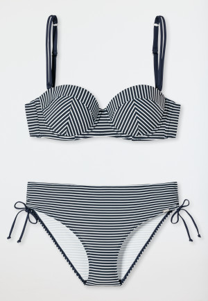 Bandeau Bügel-Bikini Softcups variable Träger Streifen Midi-Slip verstellbare Seiten dunkelblau - Ocean Dive