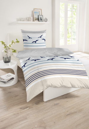 Parure de lit renforcé oiseaux marine rayures - SCHIESSER Home