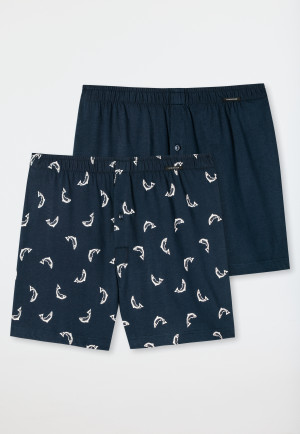 Boxershorts 2er-Pack Jersey uni gemustert Delfine blau - Fun Prints