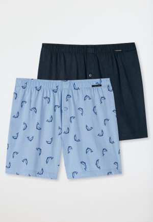 Boxershorts 2er-Pack Jersey uni gemustert Delfine blau - Fun Prints