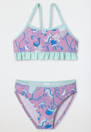 Bikini bustier en tricot recyclé SFP 40+ animaux marins volants baie - Aqua