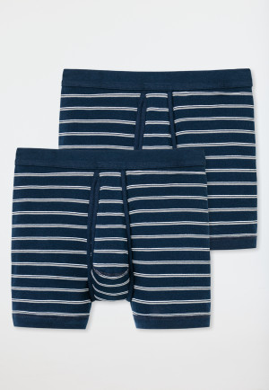 Pantaloni corti a costine sottili, confezione da 2 con patta, a righe blu scuro - Original Classics
