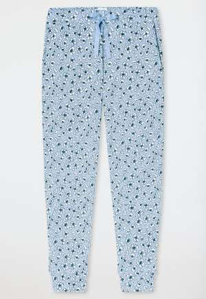 Hose lang Bündchen Blumen Leoparden hellblau - Mix+Relax