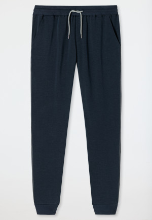 Pantaloni lunghi in tessuto felpato realizzato in tencel di cotone biologico a righe, con fondo gamba, blu scuro - Mix+Relax