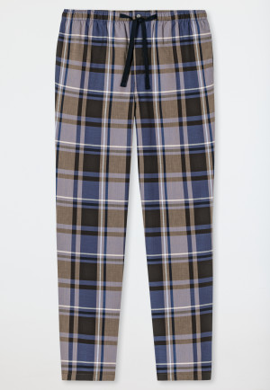 Pants long woven fabric checked dark brown/blue - Mix & Relax