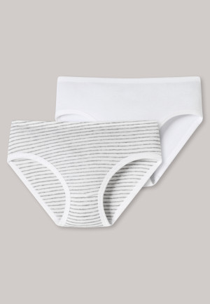 Hüftslips 2er-Pack Feinripp Organic Cotton Ringel weiß/grau - Feinripp Multipacks