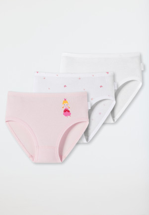 Hüftslips 3er-Pack Feinripp Organic Cotton Softbund Krönchen Prinzessin weiß/rosé - Girls World