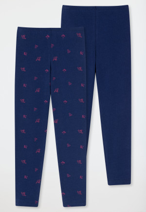 Leggings in confezione da 2, in cotone biologico con morbido elastico in vita, motivo con lettere, college, blu scuro - 95/5