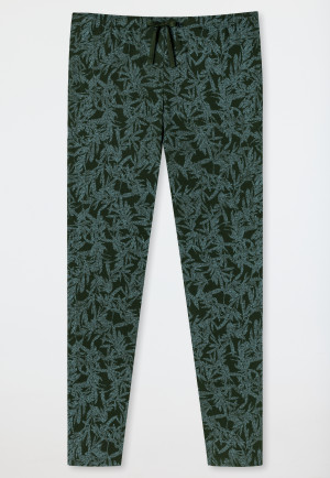 Long dark green lounge pants in organic cotton with a leaf pattern – Mix & Relax