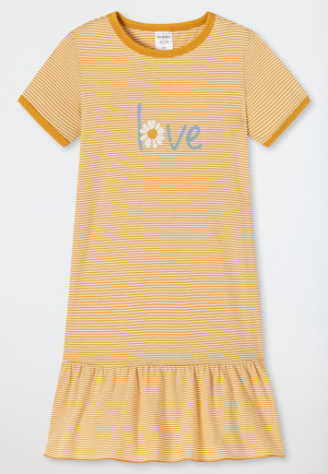 Short-sleeved sleep shirt organic cotton bamboo flounce stripes daisy - Natural Love