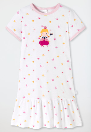 Nachthemd kurzarm Organic Cotton Volant Kronen Prinzessin weiß - Girls World