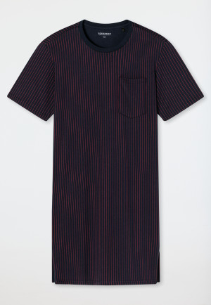 Chemise de nuit manches courtes rayures poche poitrine bleu foncé - Comfort Fit