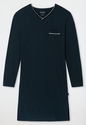 Camicia da notte a maniche lunghe con pistagne, realizzato in tessuto interlock, blu scuro - Fine Interlock