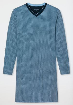 Chemise de nuit manches longues interlock encolure en V jade imprimé - Fine Interlock