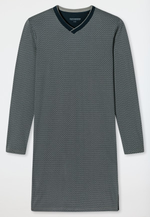 Chemise de nuit manches longues interlock encolure en V jade imprimé - Fine Interlock