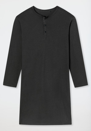Nachthemd langarm Organic Cotton Knopfleiste Streifen anthrazit - Comfort Nightwear
