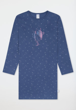 Sleep shirt long-sleeve Organic Cotton horse print denim blue - Horse World