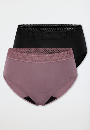 Period panties retro 2-pack lace black/ mauve - SCHIESSER Care