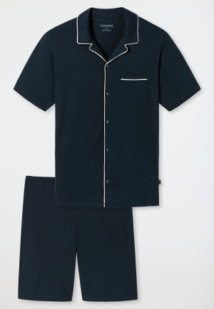 Pyjama kurz Feininterlock Paspeln dunkelblau - Fine Interlock