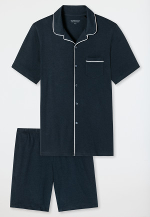 Pyjama kurz Interlock dunkelblau - Fine Interlock