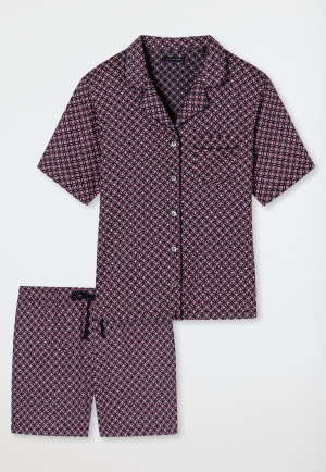 Pigiama corto in raso intrecciato con collo a revers e stampa grafica, viola - selected! premium inspiration