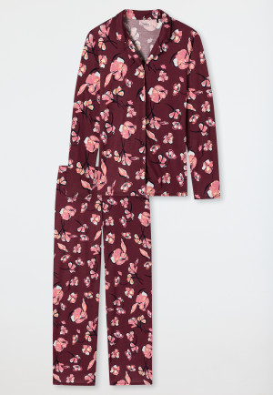 Pyjama lang Reverskragen Blumenprint pflaume - Modern Floral