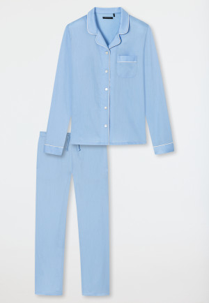 Pyjama long satin tissé col revers bleu clair - selected! premium inspiration