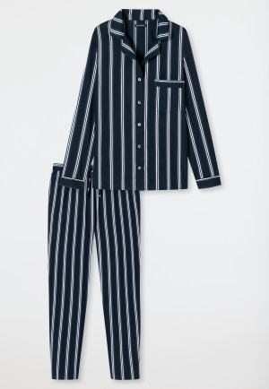 Pigiama lungo in raso intrecciato con collo a revers, a rughe, blu - selected! premium inspiration