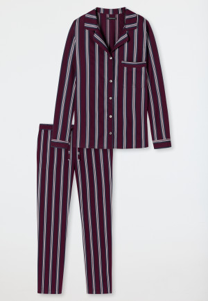 Pigiama lungo in raso intrecciato con collo a revers, a righe, violetto - selected! premium inspiration
