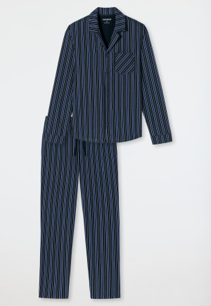 Pyjama lang Webware Organic Cotton Knopfleiste Streifen nachtblau - selected! premium