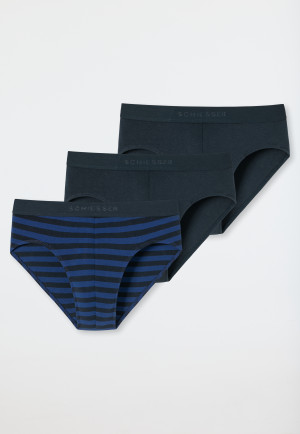 Confezione da 3 slip Rio in cotone biologico con elastico in vita in tessuto tramato, in tinta unita/a righe, blu scuro - 95/5